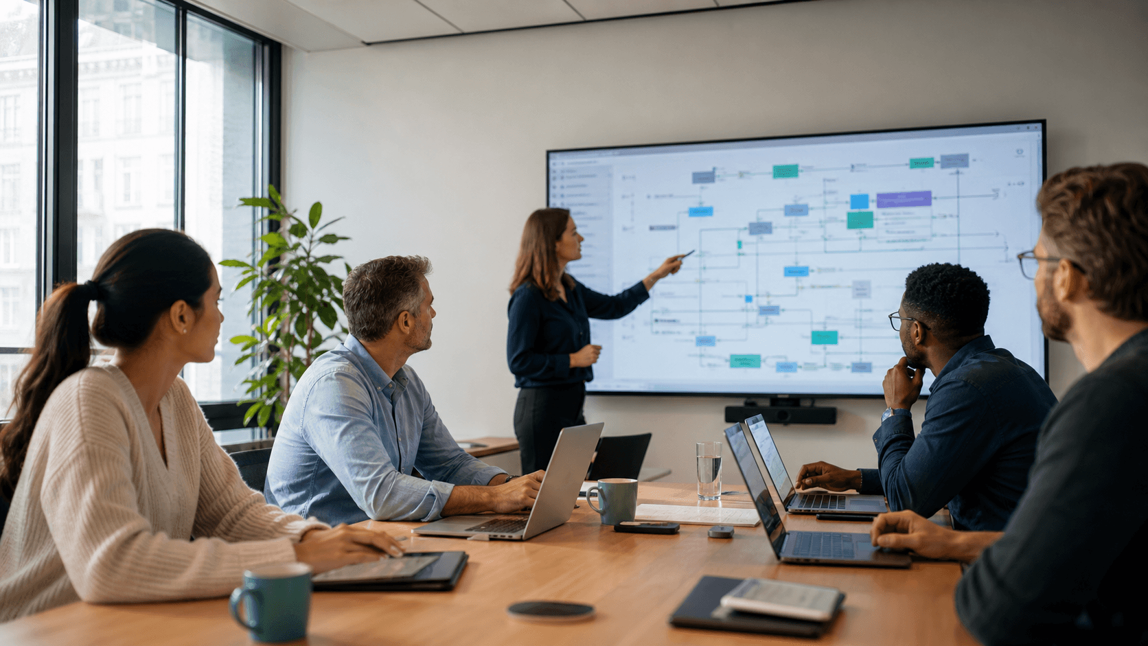 Operations team mapping a custom business workflow