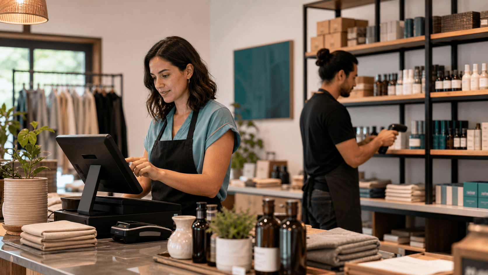 Retail team using point-of-sale and inventory systems